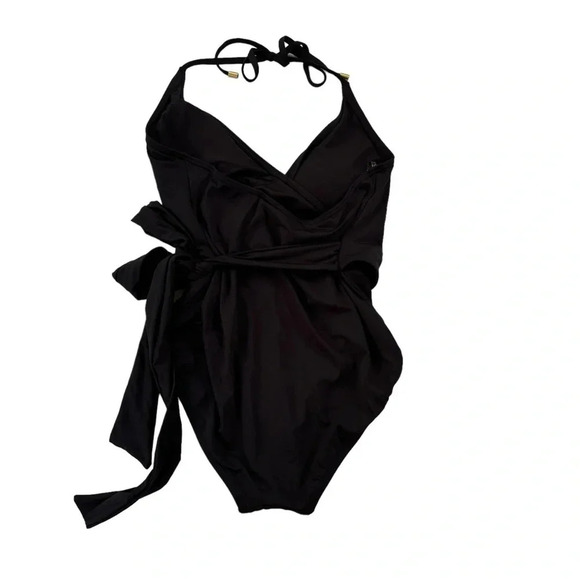 Vince Camuto V Neck Halter Wrap Tie One Piece Swimsuit Black Size 6 NWT - Picture 4 of 8